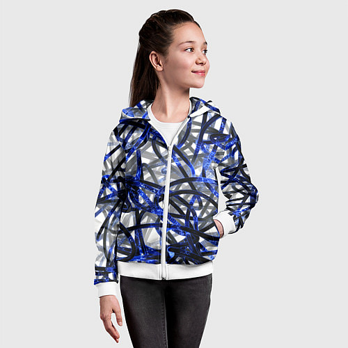 Детская толстовка на молнии Синие энергетические кабели / 3D-Белый – фото 4