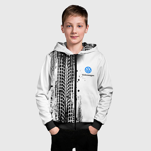 Детская толстовка на молнии Фольксваген - следы от шин / 3D-Черный – фото 3