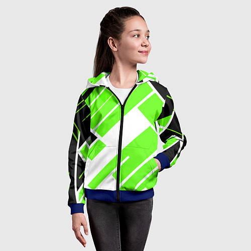 Детская толстовка на молнии Зелёные широкие линии на белом фоне / 3D-Синий – фото 4
