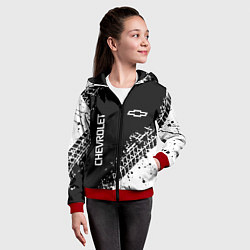 Толстовка на молнии детская Шевроле: следы от шин, цвет: 3D-красный — фото 2