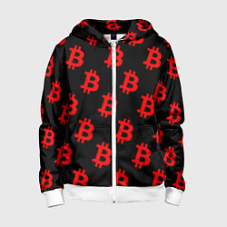 Толстовка на молнии детская Bitcoin red logo money, цвет: 3D-белый