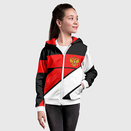 Детская толстовка на молнии Россия герб спорт текстура / 3D-Белый – фото 4