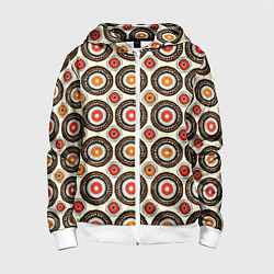 Толстовка на молнии детская Африканские узоры круг, цвет: 3D-белый