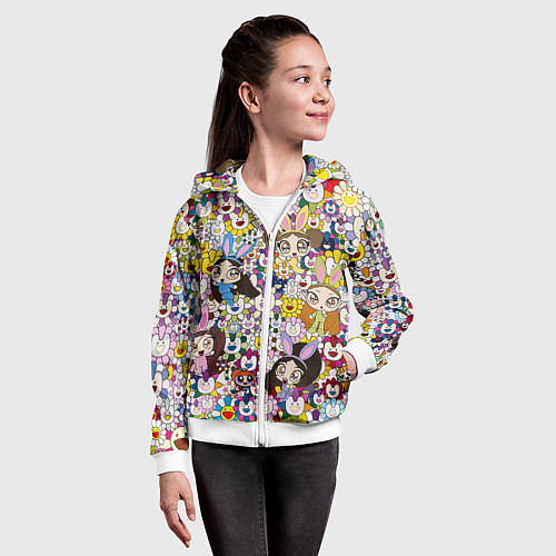 Детская толстовка на молнии Right now NewJeans and Takashi Murakami / 3D-Белый – фото 4