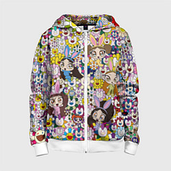 Толстовка на молнии детская Right now NewJeans and Takashi Murakami, цвет: 3D-белый