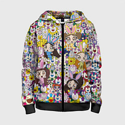 Толстовка на молнии детская Right now NewJeans and Takashi Murakami, цвет: 3D-черный