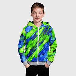 Толстовка на молнии детская Сине-зеленые наклонные блоки, цвет: 3D-меланж — фото 2