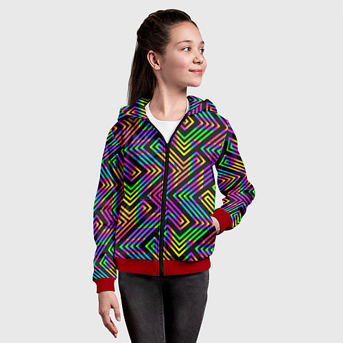 Детская толстовка на молнии Линии лабиринта спектрального цвета / 3D-Красный – фото 4