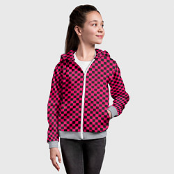 Толстовка на молнии детская Паттерн розовый клетка, цвет: 3D-меланж — фото 2