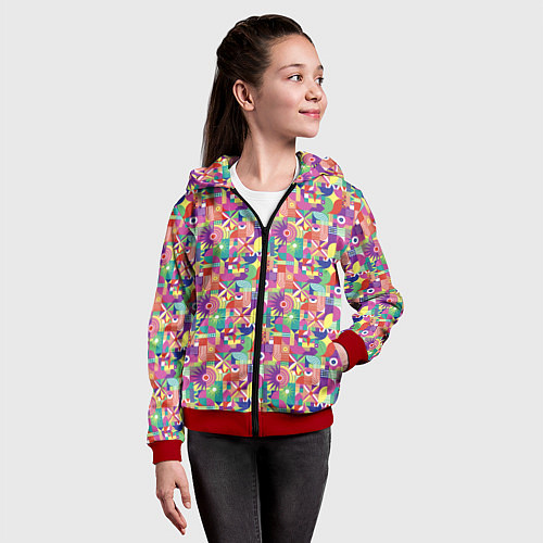 Детская толстовка на молнии Звезды и другие геометрические фигуры / 3D-Красный – фото 4