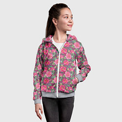 Толстовка на молнии детская Пионы и шмели, цвет: 3D-меланж — фото 2