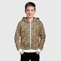 Толстовка на молнии детская Совы в листьях и цветах, цвет: 3D-белый — фото 2