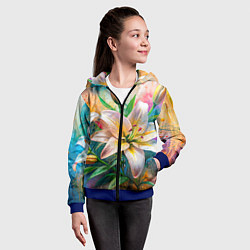 Толстовка на молнии детская Лилии абстракция гранж, цвет: 3D-синий — фото 2