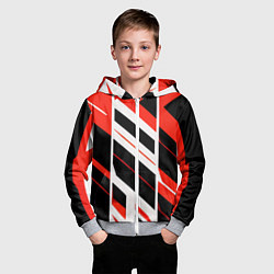 Толстовка на молнии детская Black and red stripes on a white background, цвет: 3D-меланж — фото 2