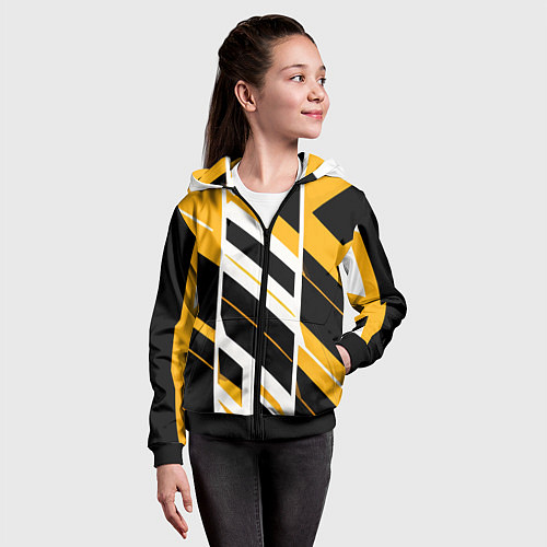 Детская толстовка на молнии Black and yellow stripes on a white background / 3D-Черный – фото 4