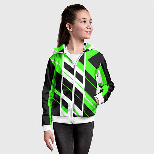 Детская толстовка на молнии Black and green stripes on a white background / 3D-Белый – фото 4