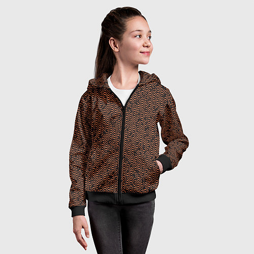 Детская толстовка на молнии Волнистая текстура чёрно-коричневый / 3D-Черный – фото 4