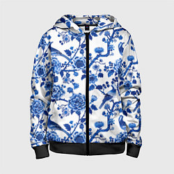 Детская толстовка на молнии Цветы и птицы орнамент