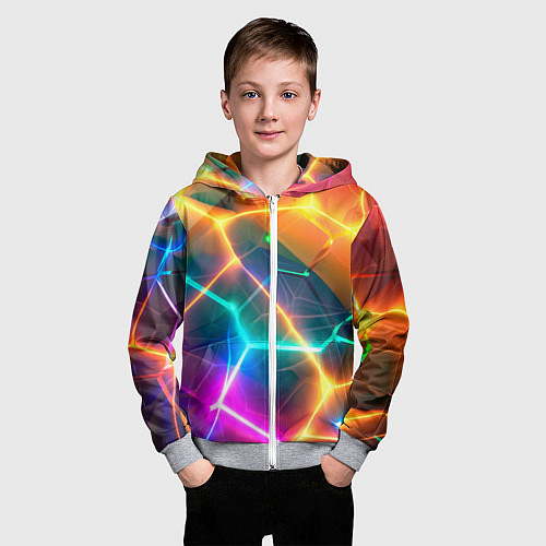 Детская толстовка на молнии Яркий градиент в разломленных плитах с желтым свет / 3D-Меланж – фото 3
