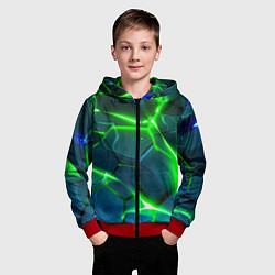 Толстовка на молнии детская Неоновые яркие зеленые разломленные плиты со свето, цвет: 3D-красный — фото 2