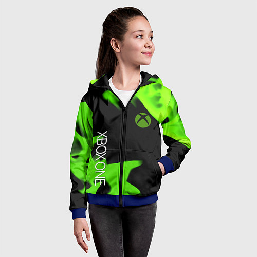Детская толстовка на молнии Xbox one green flame / 3D-Синий – фото 4