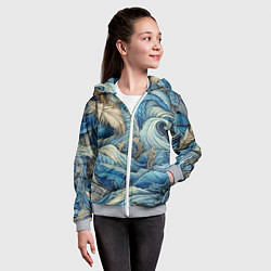 Толстовка на молнии детская Паттерн из перьев и джинсы - нейросеть, цвет: 3D-меланж — фото 2