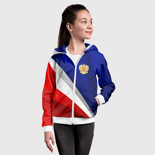 Детская толстовка на молнии Россия - униформа федерации / 3D-Белый – фото 4