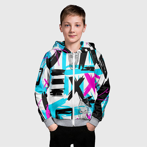Детская толстовка на молнии Маска гопника / 3D-Меланж – фото 3