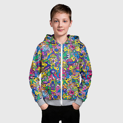 Детская толстовка на молнии Рожицы разноцветные / 3D-Меланж – фото 3