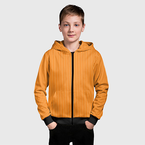 Детская толстовка на молнии Оранжевый в тонкую полоску / 3D-Черный – фото 3