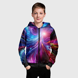 Толстовка на молнии детская Неоновая абстракция - нейросеть, цвет: 3D-черный — фото 2