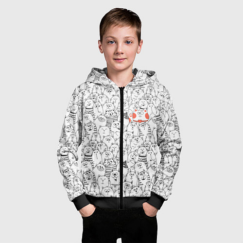 Детская толстовка на молнии Румяная киска и серые коты / 3D-Черный – фото 3
