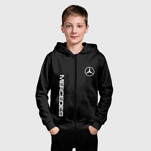 Детская толстовка на молнии Mercedes benz logo white auto / 3D-Черный – фото 3