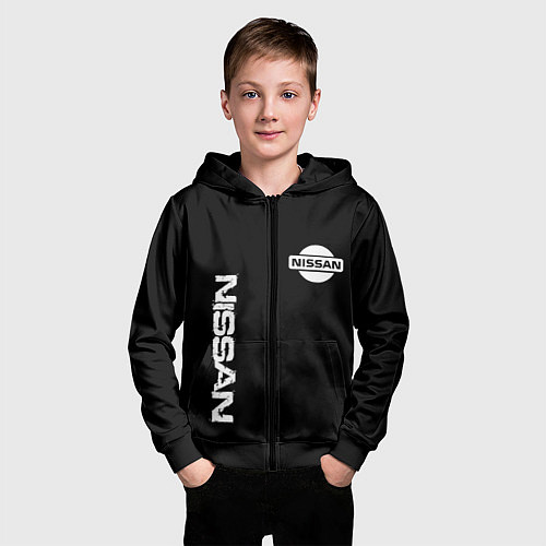 Детская толстовка на молнии Nissan logo white auto / 3D-Черный – фото 3