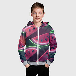 Толстовка на молнии детская Дольки арбуза неон, цвет: 3D-меланж — фото 2