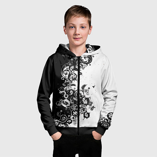 Детская толстовка на молнии Чёрно белый стильный узор / 3D-Черный – фото 3