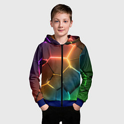 Толстовка на молнии детская Радужные неоновые плиты в разломе, цвет: 3D-синий — фото 2