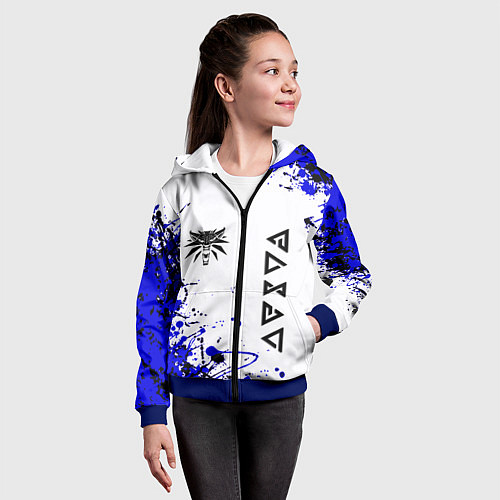 Детская толстовка на молнии Ведьмак лого краски / 3D-Синий – фото 4