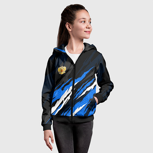 Детская толстовка на молнии Герб России - blue sport / 3D-Черный – фото 4