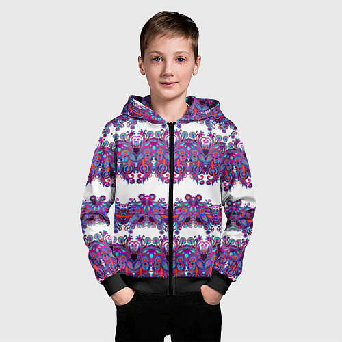 Детская толстовка на молнии Узорчатый фиолетовый орнамент / 3D-Черный – фото 3