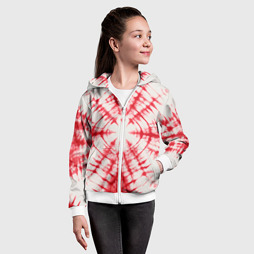 Детская толстовка на молнии Тай-дай бело-красный / 3D-Белый – фото 4
