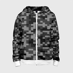 Толстовка на молнии детская Камуфляжные пиксели блэк, цвет: 3D-белый