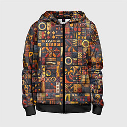 Толстовка на молнии детская Африканский орнамент - резьба по дереву, цвет: 3D-черный