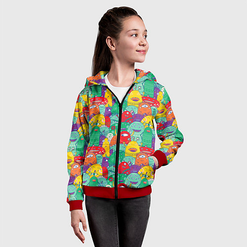 Детская толстовка на молнии Разноцветные монстрики / 3D-Красный – фото 4