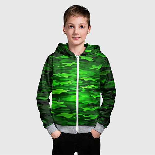 Детская толстовка на молнии Зелёные водоросли-камуфляж / 3D-Меланж – фото 3