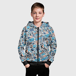 Толстовка на молнии детская Дудл животные и монстры, цвет: 3D-черный — фото 2
