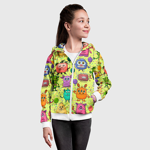 Детская толстовка на молнии Цветные монстрики / 3D-Белый – фото 4