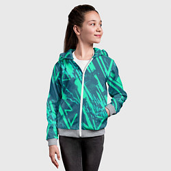 Толстовка на молнии детская Абстракция геометрический светло зеленый паттерн, цвет: 3D-меланж — фото 2