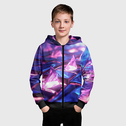 Детская толстовка на молнии Абстракция из блестящих камней и плит / 3D-Черный – фото 3
