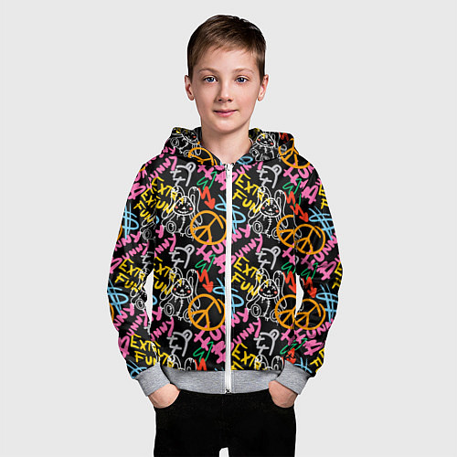Детская толстовка на молнии Funny bunny color graffiti pattern / 3D-Меланж – фото 3